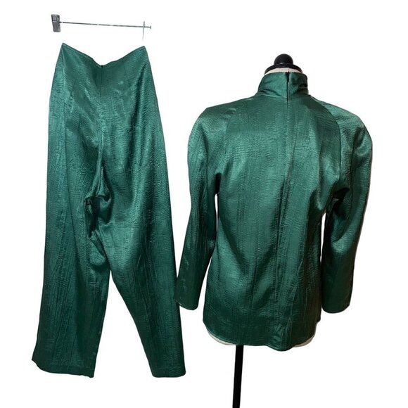 Jeanne Marc Vintage Womens Top & Pants Set Size XS Green Satin Fabric Polyester - Picture 12 of 12